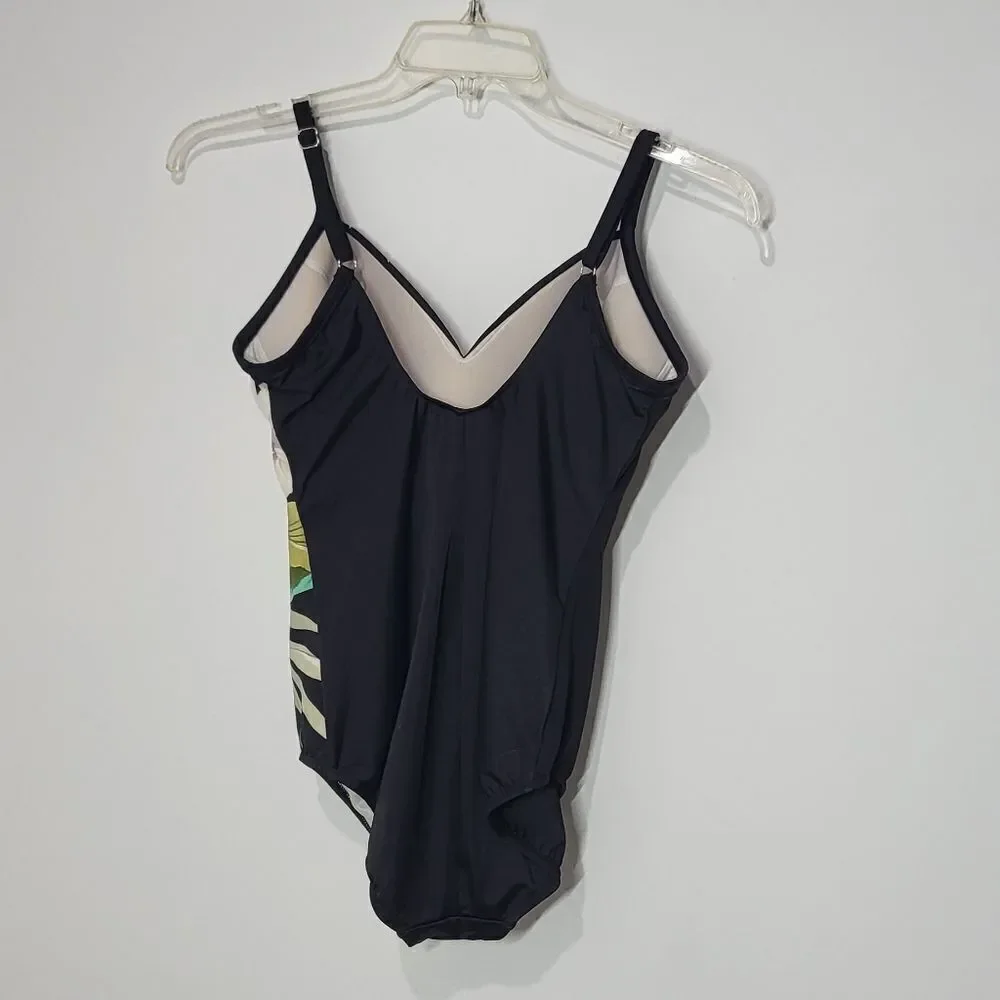 Plus Size Black & Green Flowered One Piece Swimsuit